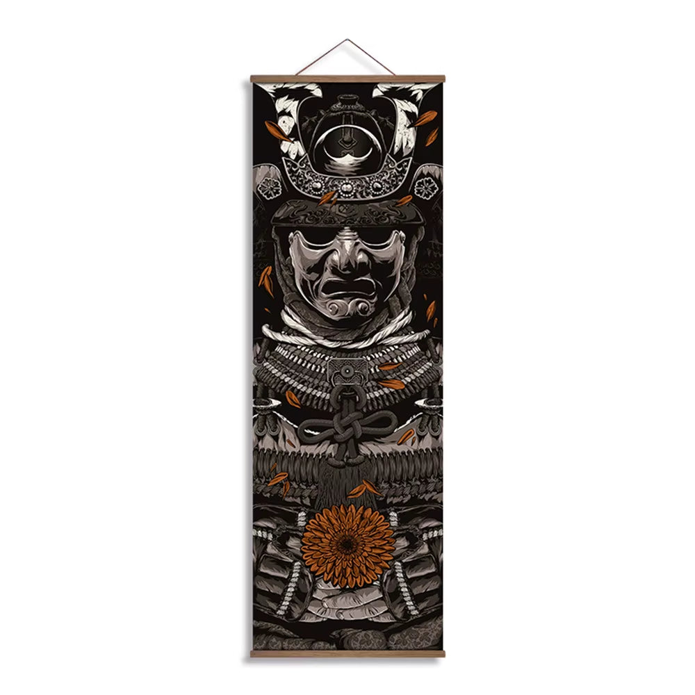 Japanese Samurai Ukiyoe Scroll Canvas Wall Art Poster Abstract Retro Black Art Scroll Painting Living Room Bedroom Decor