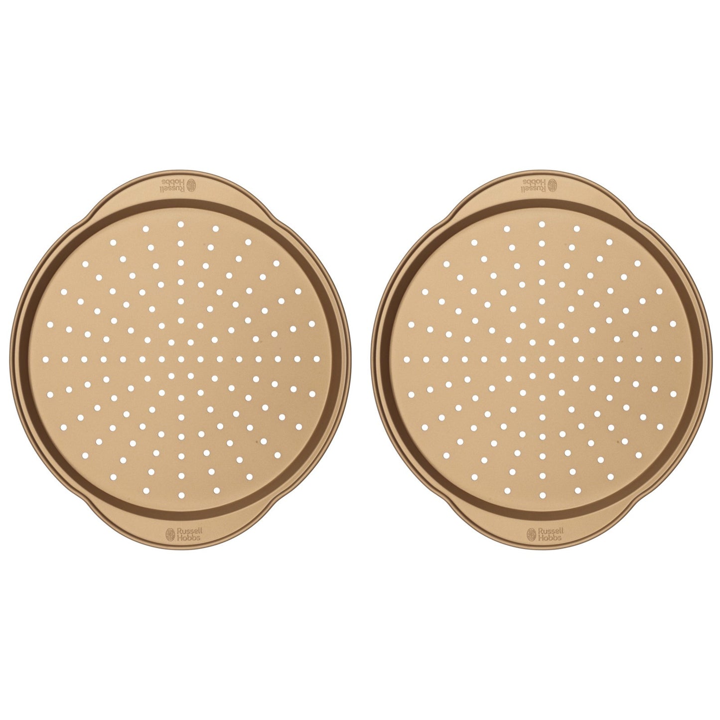 Russell Hobbs Set of 2 Opulence Non-Stick Pizza Pans, Carbon Steel, Gold