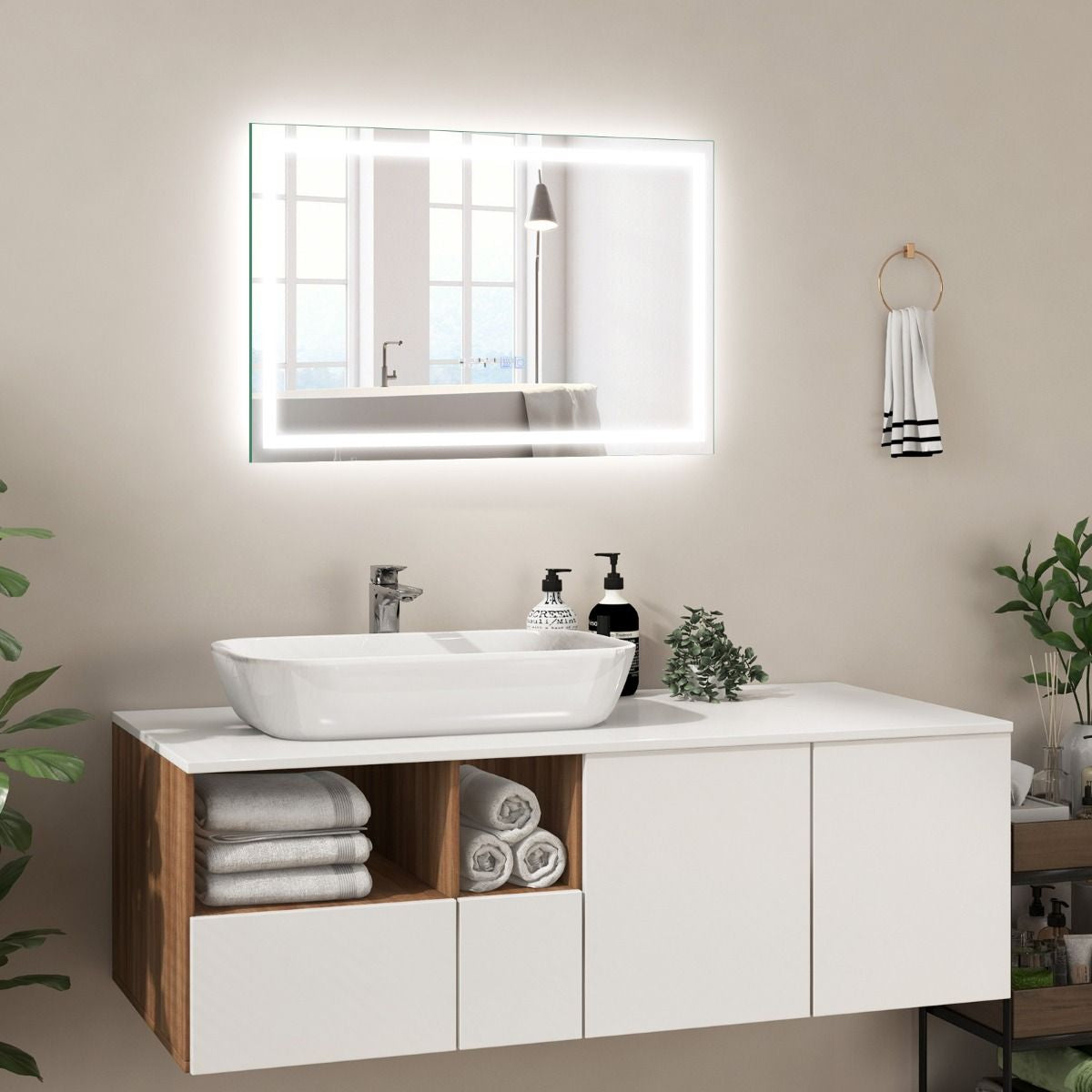 60 X 40 CM LED Bathroom Mirror with 3-Color Dimmable Lights