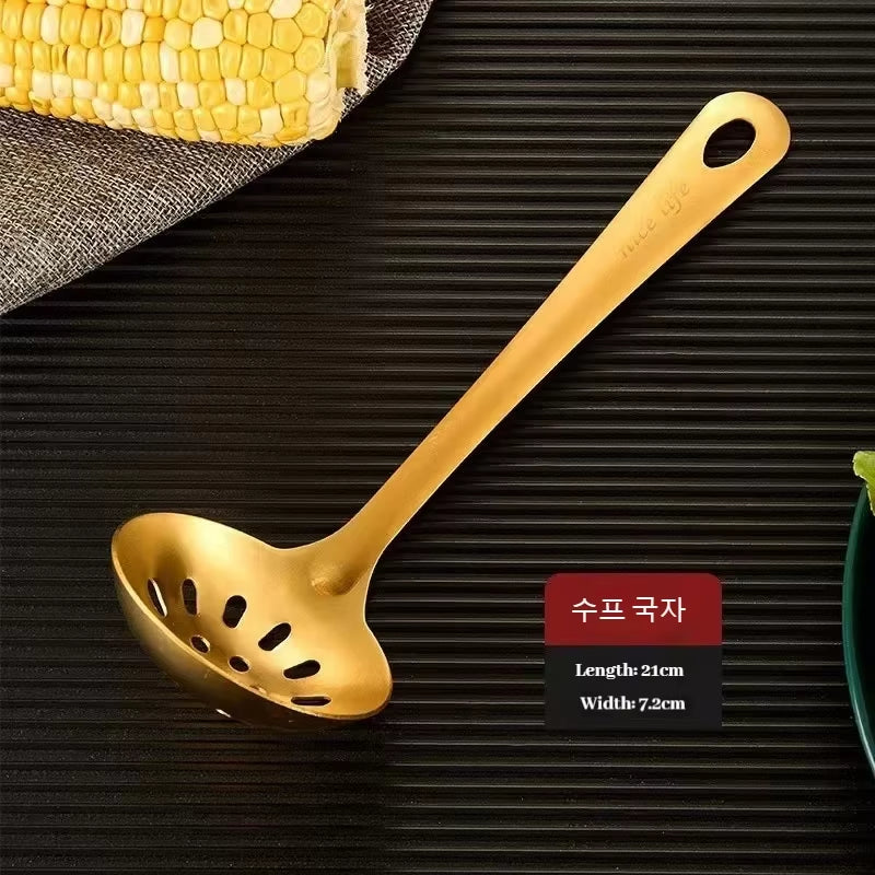 6Pcs Korean-Style Hot Pot Cutlery Set Stainless Steel Dinnerware Set Home Creative Korean Cutlery Golden Spoons Kitchenware Set