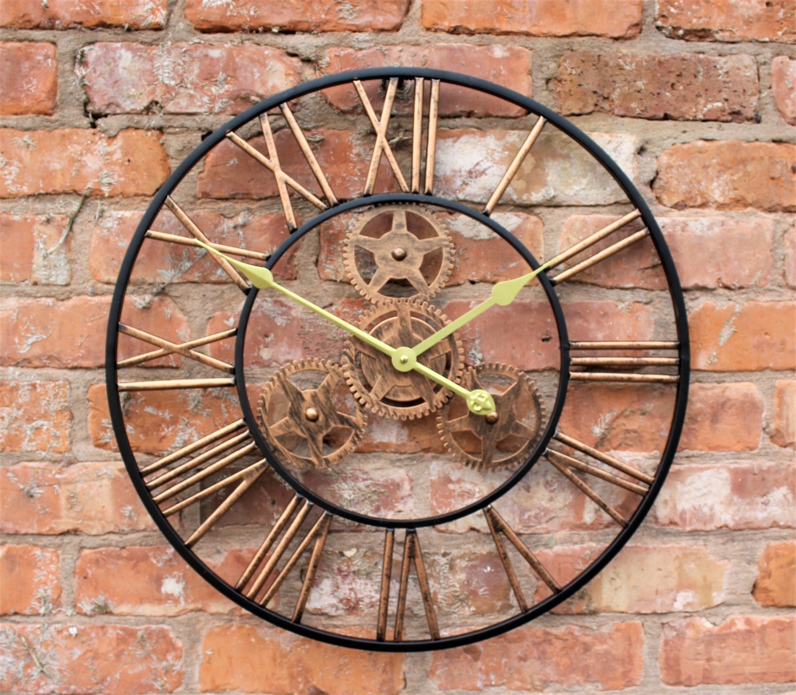Large Metal Skeleton Wall Clock Antique Gold Home Decor round 58Cm Indoor & Out