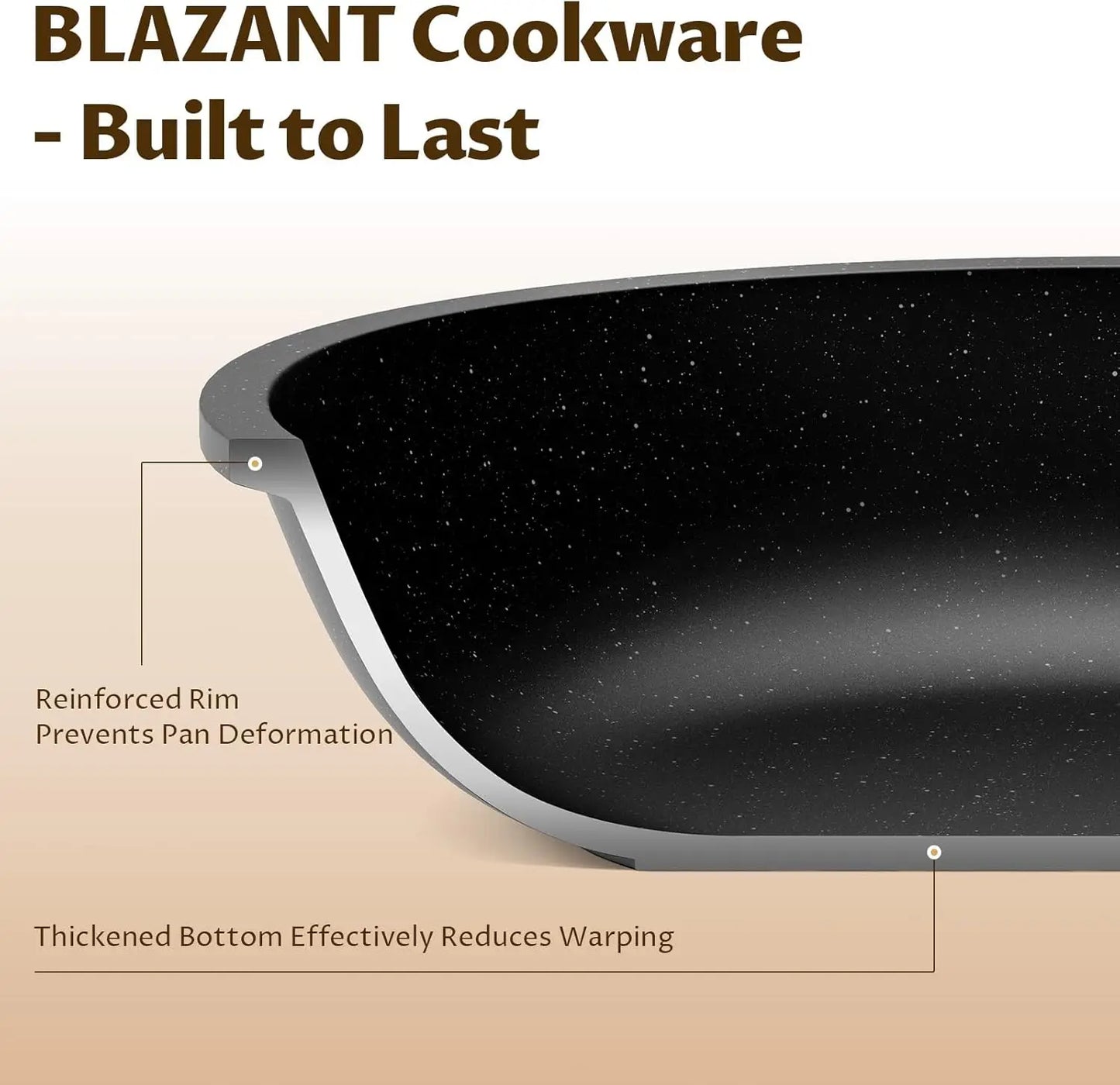 Induction Hob Pans Set 10Pcs, Pots and Pans Set Non Stick, Kitchen Cookware Sets with Lids，Granite，Pfas-Free