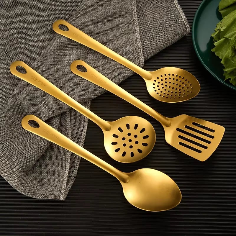6Pcs Korean-Style Hot Pot Cutlery Set Stainless Steel Dinnerware Set Home Creative Korean Cutlery Golden Spoons Kitchenware Set