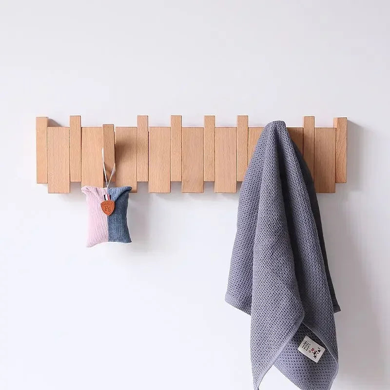 Natural Wood Wall Mounted Piano Coat Rack| Coat Rack Wall Mount| Flip down Wall Hook Rack 5 Hooks| Entryway Wall Art Hook,Made of Acacia Wood (Wood Wax Oil Dyed Walnut Color).Wall Art