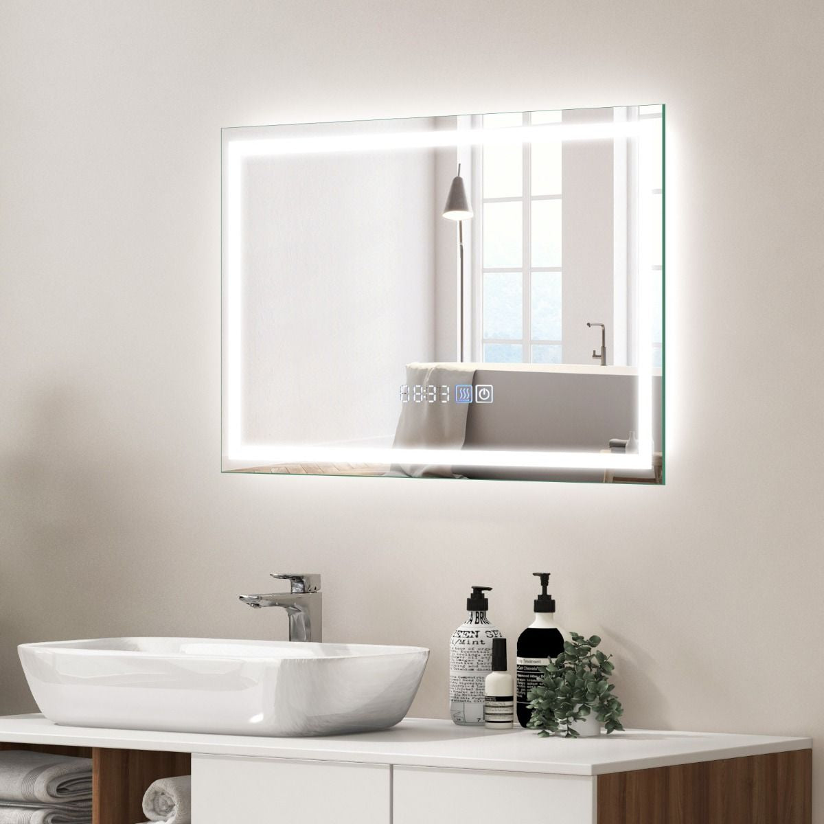 60 X 40 CM LED Bathroom Mirror with 3-Color Dimmable Lights