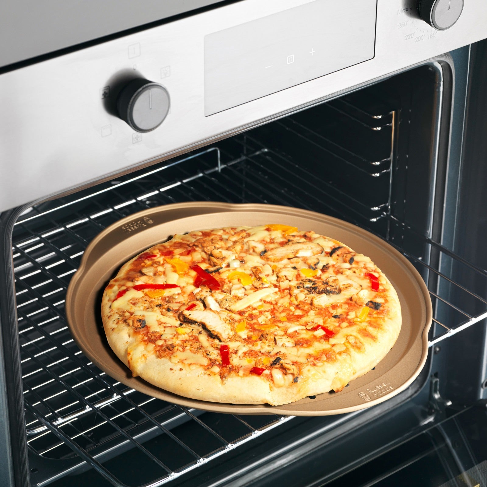 Russell Hobbs Set of 2 Opulence Non-Stick Pizza Pans, Carbon Steel, Gold