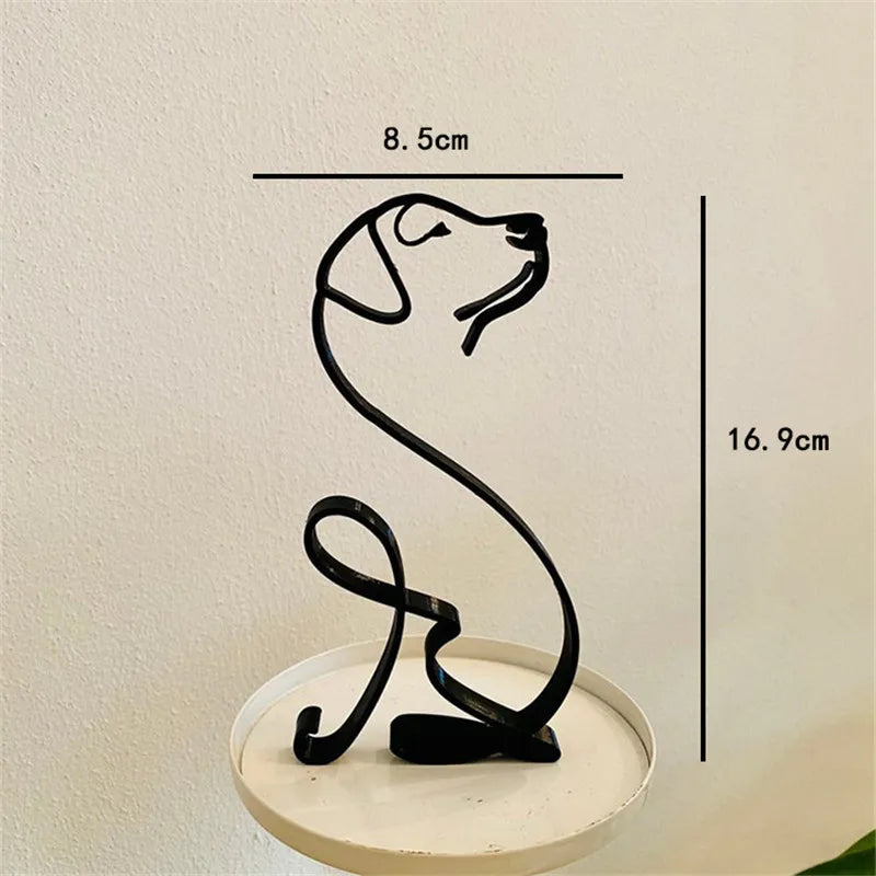 Dog Art Sculpture Metal Dog Abstract Minimalist Art Iron Figurines Office Desktop Accessories for Home Decoration Cute Miniature