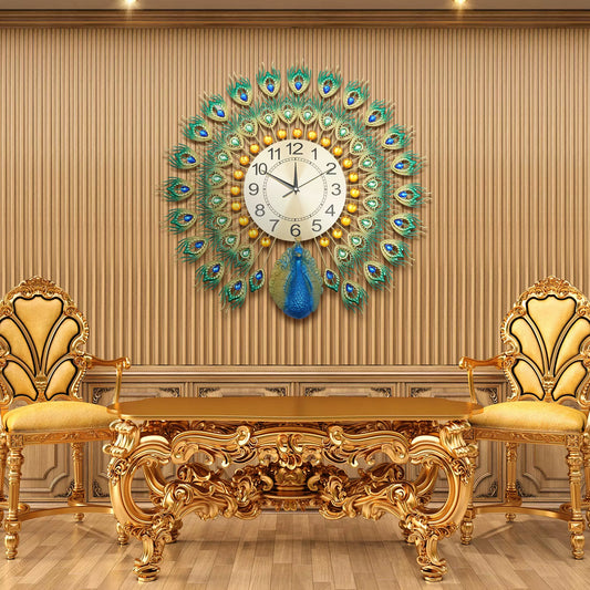 Peacock Clock Metal Silent Wall Clock None Ticking Decorative Large Wall Clock for Living Room Home Decor