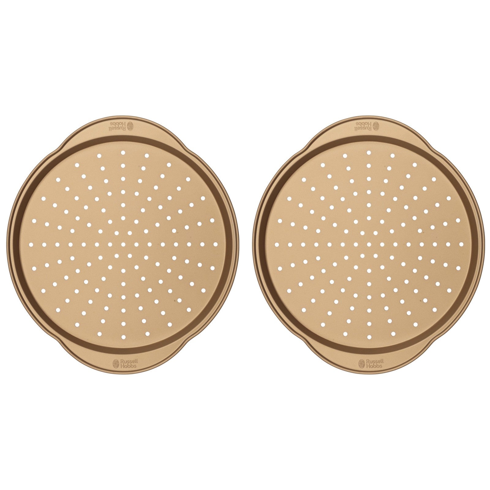 Russell Hobbs Set of 2 Opulence Non-Stick Pizza Pans, Carbon Steel, Gold