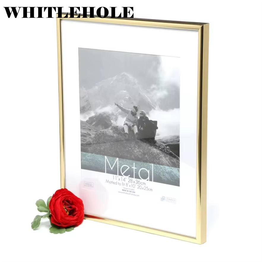 Picture Frame Metal Golden Photo Frame Classic Minimalist Desktop Decor 9X13 13X18 21X30Cm Pleixglass inside Certificate Frame