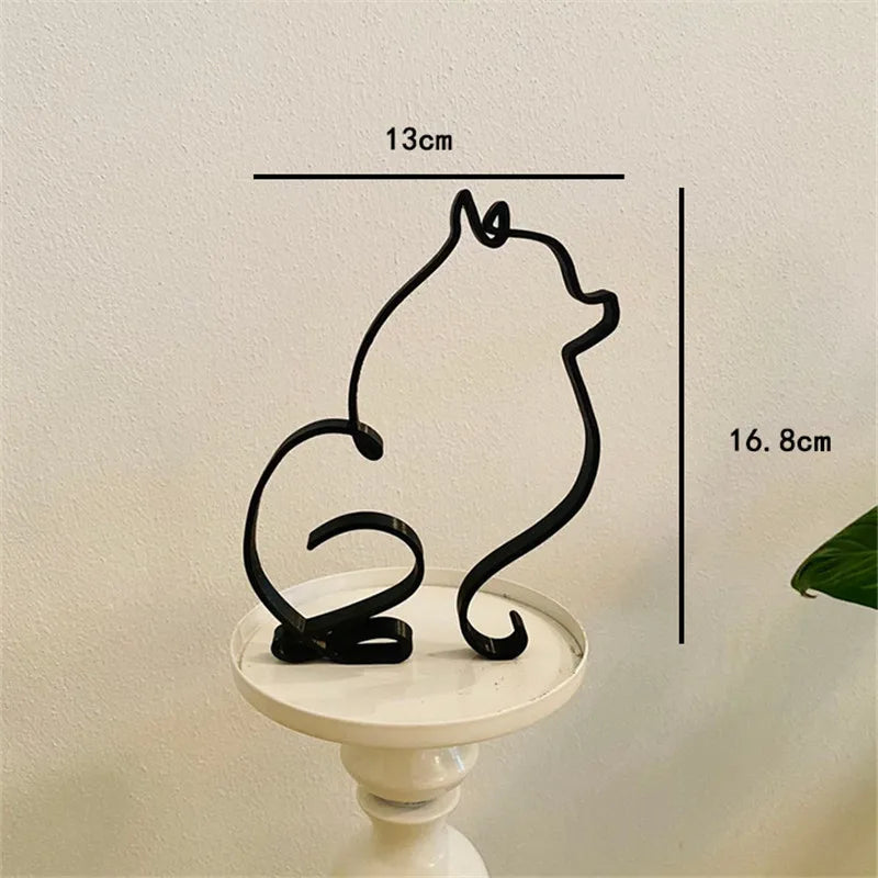Dog Art Sculpture Metal Dog Abstract Minimalist Art Iron Figurines Office Desktop Accessories for Home Decoration Cute Miniature