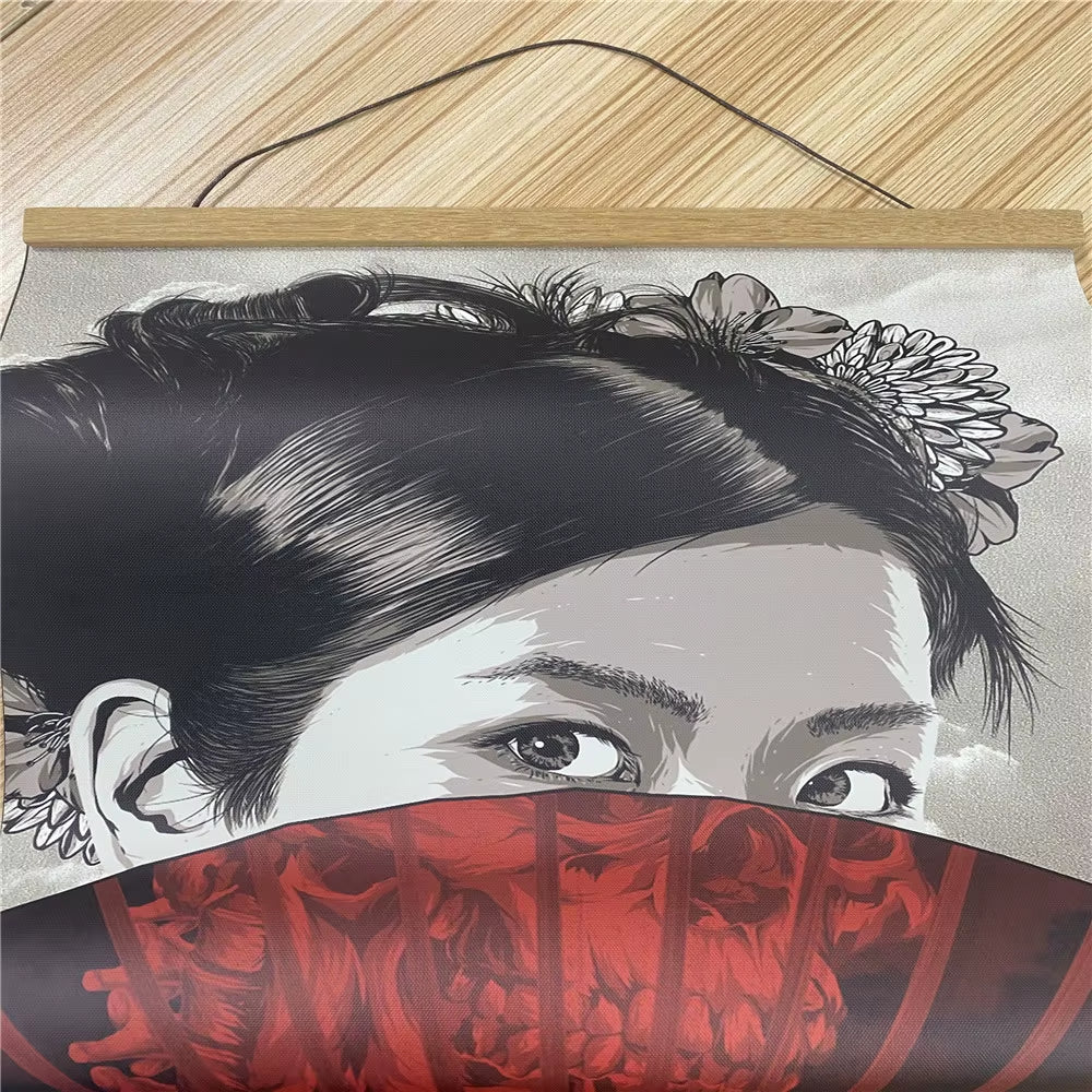 Japanese Samurai Ukiyoe Scroll Canvas Wall Art Poster Abstract Retro Black Art Scroll Painting Living Room Bedroom Decor