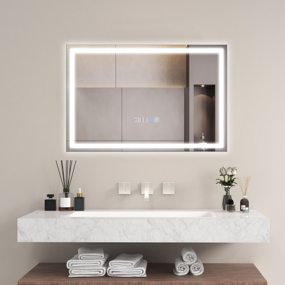 60 X 40 CM LED Bathroom Mirror with 3-Color Dimmable Lights
