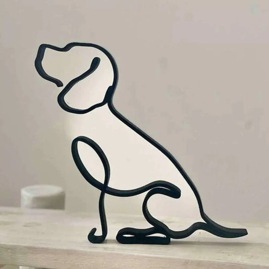 Dog Art Sculpture Metal Dog Abstract Minimalist Art Iron Figurines Office Desktop Accessories for Home Decoration Cute Miniature