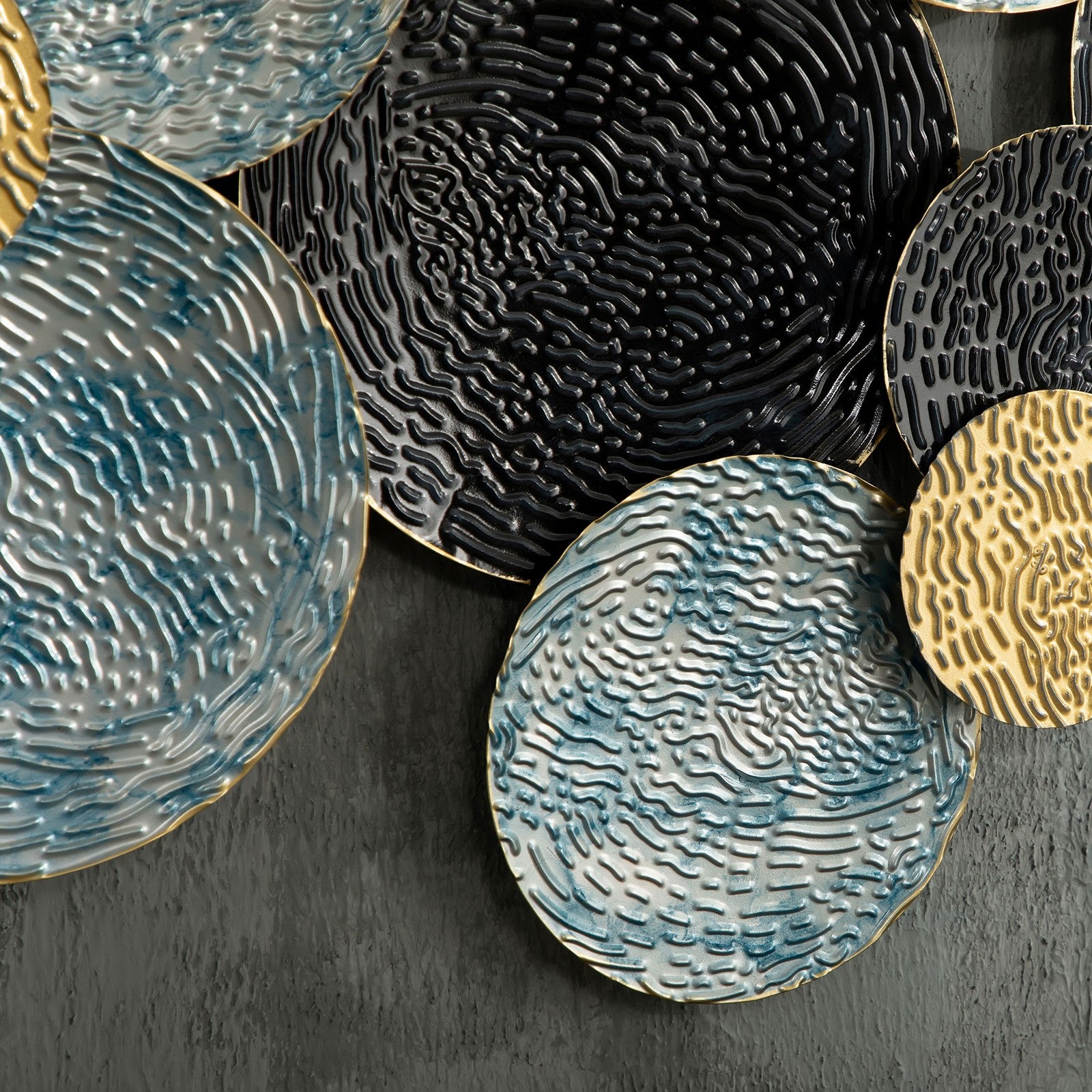 3D Metal Wall Art Modern Circle Hanging Wall Sculpture Blue Gold Home Decor