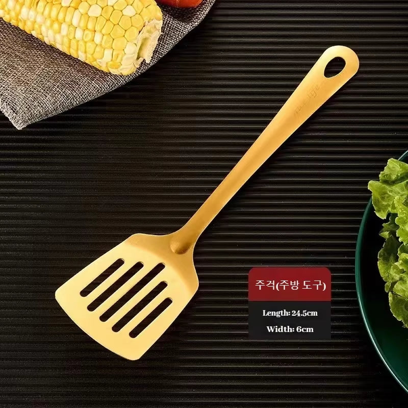 6Pcs Korean-Style Hot Pot Cutlery Set Stainless Steel Dinnerware Set Home Creative Korean Cutlery Golden Spoons Kitchenware Set