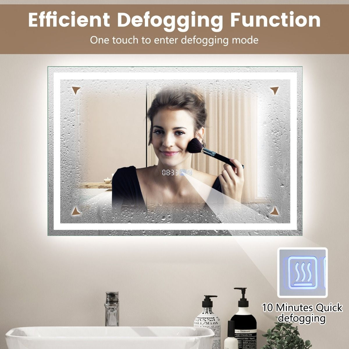 60 X 40 CM LED Bathroom Mirror with 3-Color Dimmable Lights