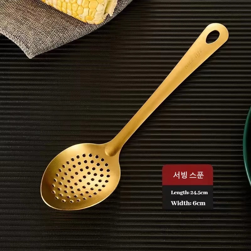 6Pcs Korean-Style Hot Pot Cutlery Set Stainless Steel Dinnerware Set Home Creative Korean Cutlery Golden Spoons Kitchenware Set