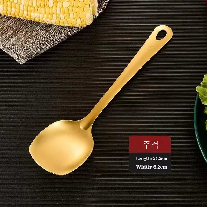 6Pcs Korean-Style Hot Pot Cutlery Set Stainless Steel Dinnerware Set Home Creative Korean Cutlery Golden Spoons Kitchenware Set