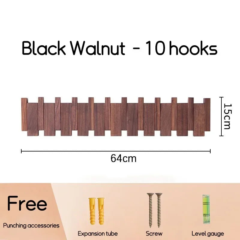 Natural Wood Wall Mounted Piano Coat Rack| Coat Rack Wall Mount| Flip down Wall Hook Rack 5 Hooks| Entryway Wall Art Hook,Made of Acacia Wood (Wood Wax Oil Dyed Walnut Color).Wall Art