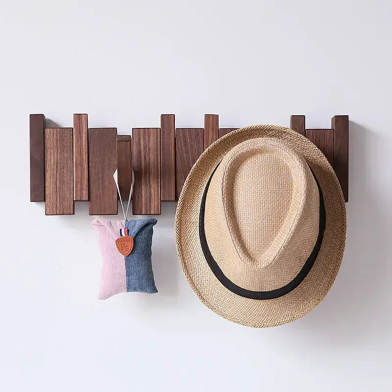 Natural Wood Wall Mounted Piano Coat Rack| Coat Rack Wall Mount| Flip down Wall Hook Rack 5 Hooks| Entryway Wall Art Hook,Made of Acacia Wood (Wood Wax Oil Dyed Walnut Color).Wall Art