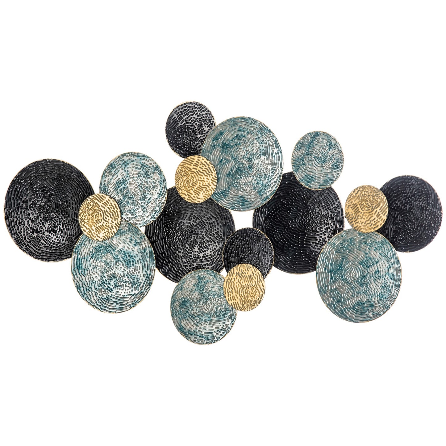 3D Metal Wall Art Modern Circle Hanging Wall Sculpture Blue Gold Home Decor