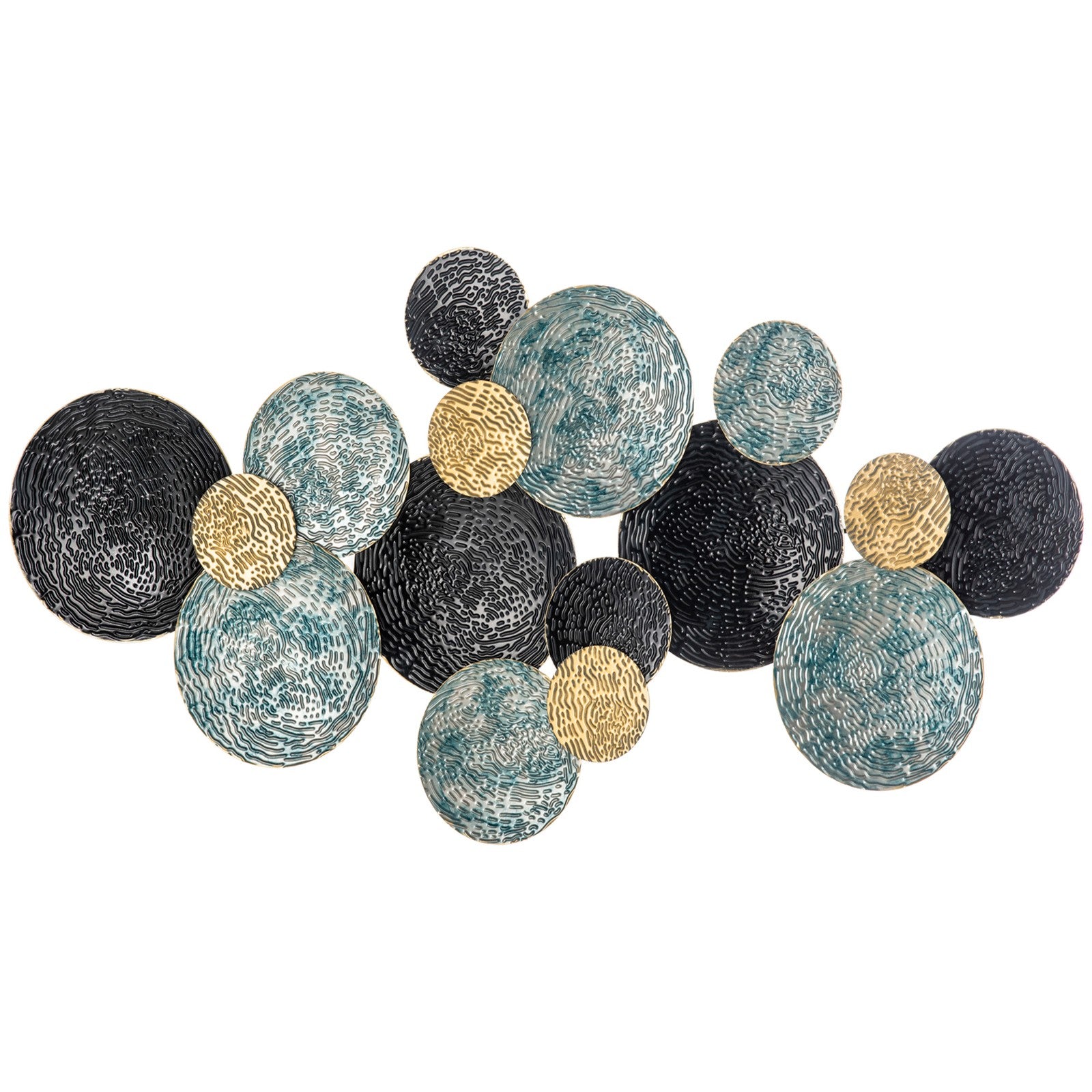3D Metal Wall Art Modern Circle Hanging Wall Sculpture Blue Gold Home Decor